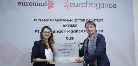 Mrs Wie Ngo Noryati current owner of PT Euronindo Fragrance and Santiago Sabatés Founder and Chairman of Eurofragance attending the official acquisition signature eurofragance